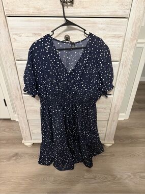 SHEIN Navy Blue Polka Dot Wrap Dress